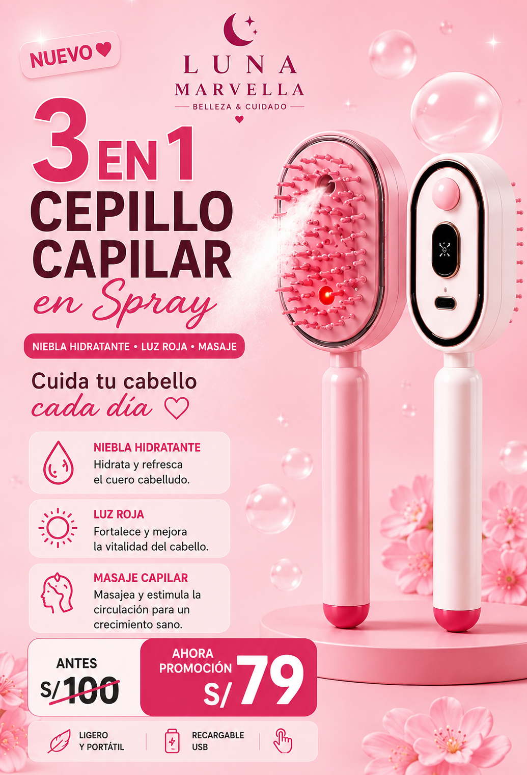 El cepillo spa 3 en 1 para tu cabello